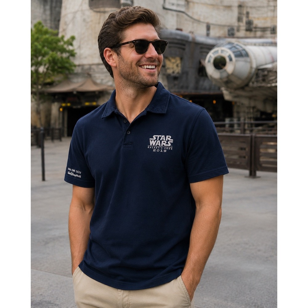 Star Wars Galaxy's Edge 2019 Polo Shirt Disney Parks Bright Suns Mens Small Navy